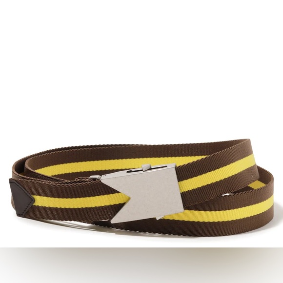 NWT Unisex One Size Bottega Veneta Leather-trim Grosgrain Stripe Belt In Brown - Picture 2 of 10